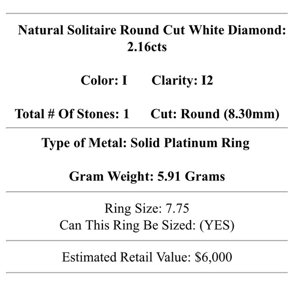 2.16 carats Diamond platinum ring - Picture 7 of 7